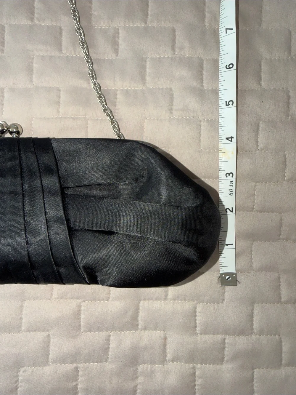White House Black Market Black Satin Clutch with Silver Chain - Picture 5 of 6